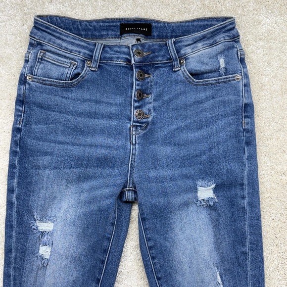 Risen Jeans Jeans Womens 5/27 Blue High Rise Distressed Button Fly Skinny Denim - Picture 2 of 14